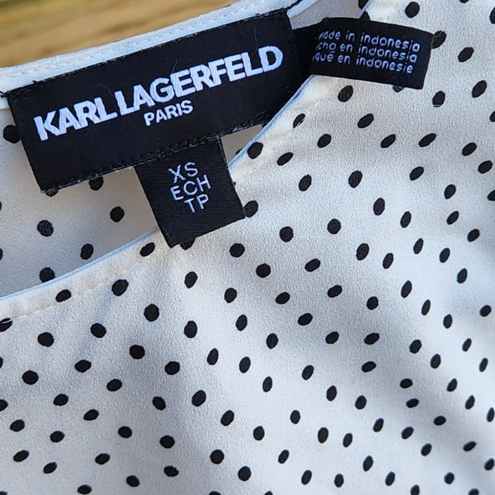 Karl Lagerfeld polka dot 3/4 Length tiered ruffle sleeves blouse Sz XS